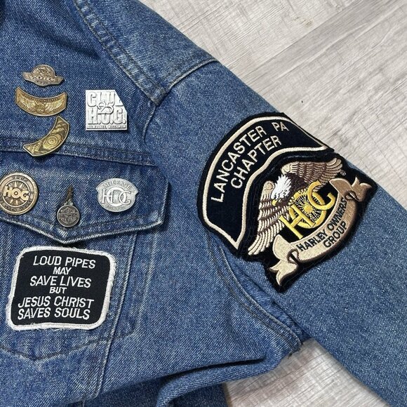 VTG Harley Davidson Denim Button Up Trucker Jacket Mens XL Blue V Twin Power - Picture 10 of 13